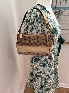 Coach Brown Signature Shoulder Bag with Gold Trim